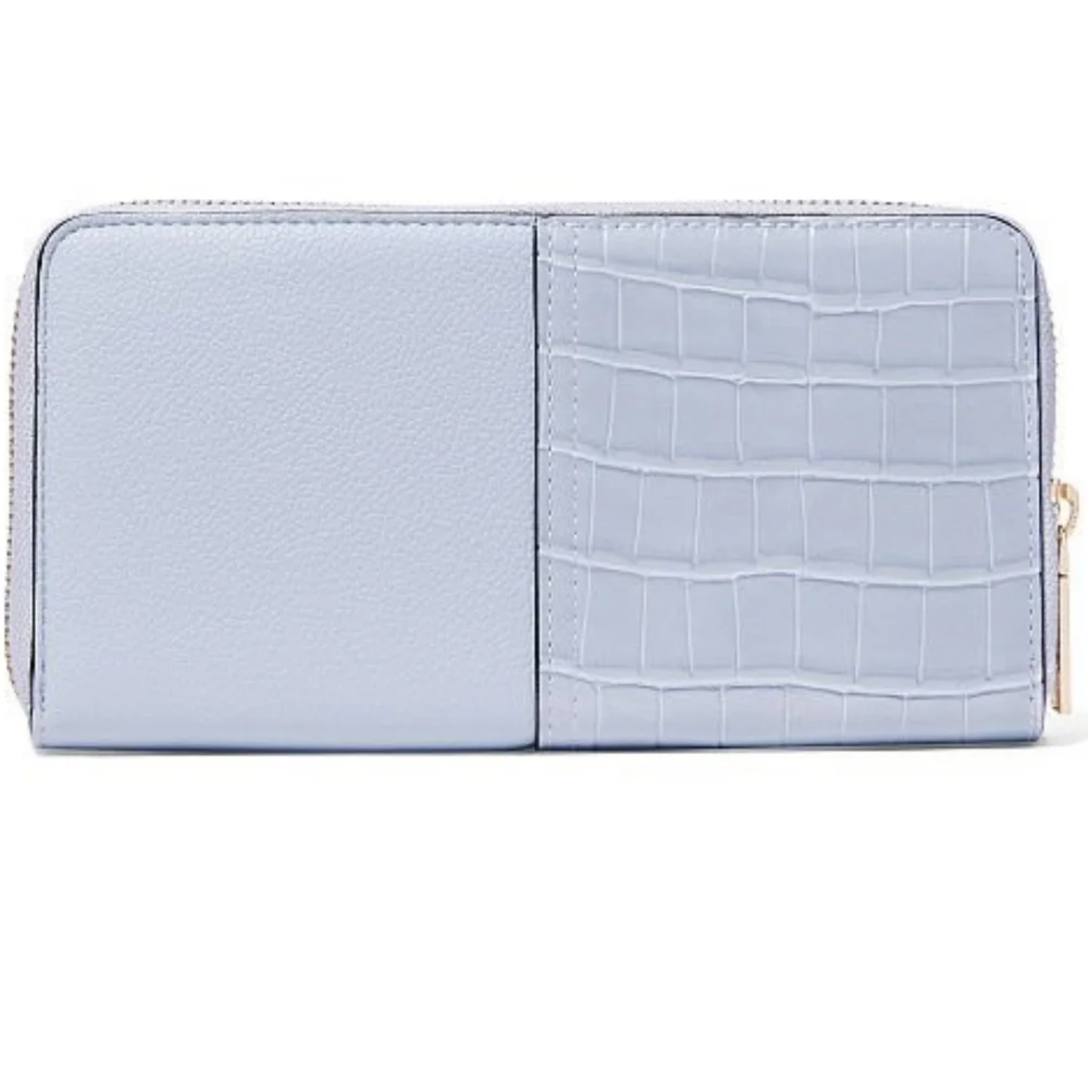 Nip luxury VS sky blue 1/2 vegan croc gold tone v zip long wallet - Picture 3 of 5